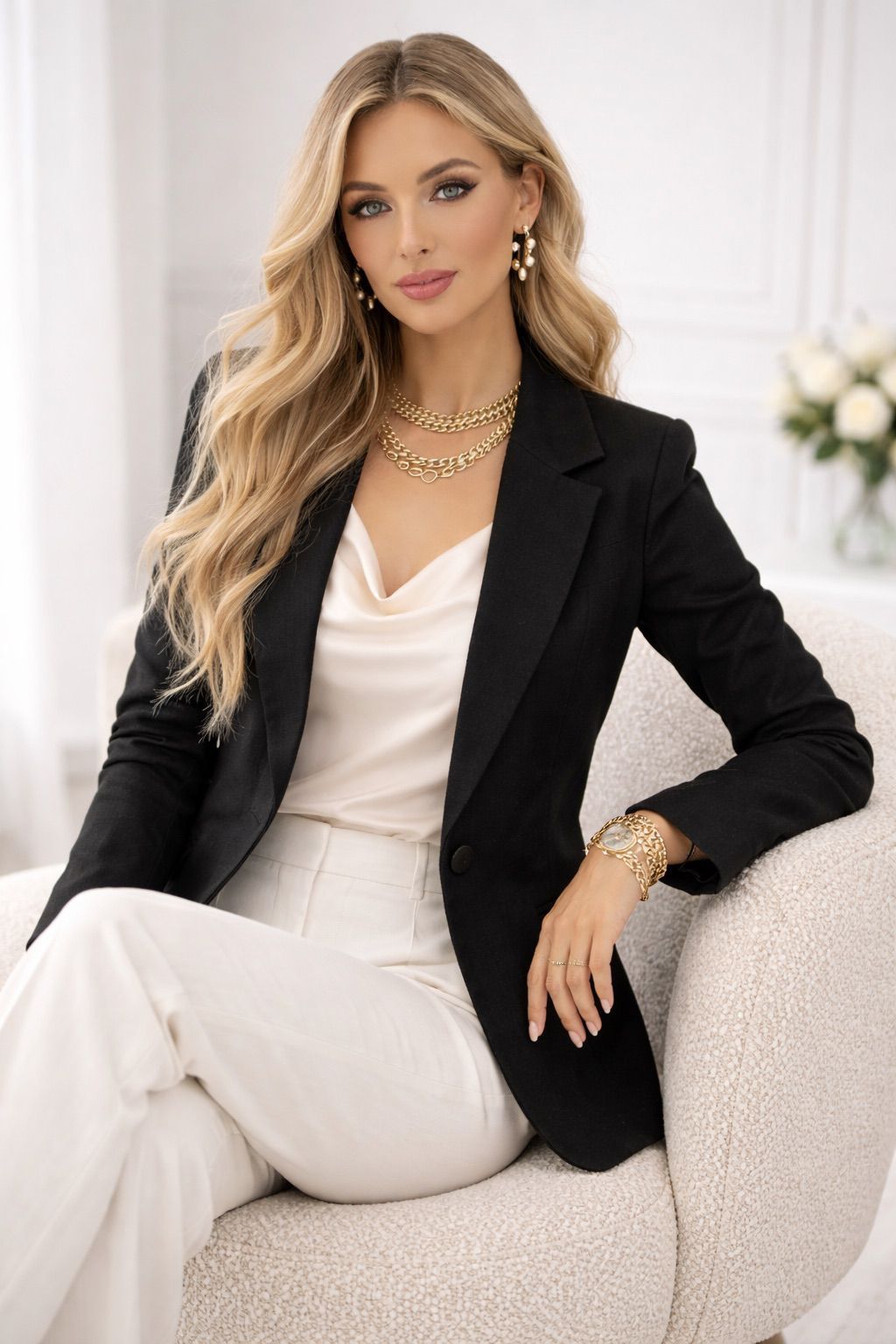 Blazer Alfaiataria Efeito Linho com Elastano