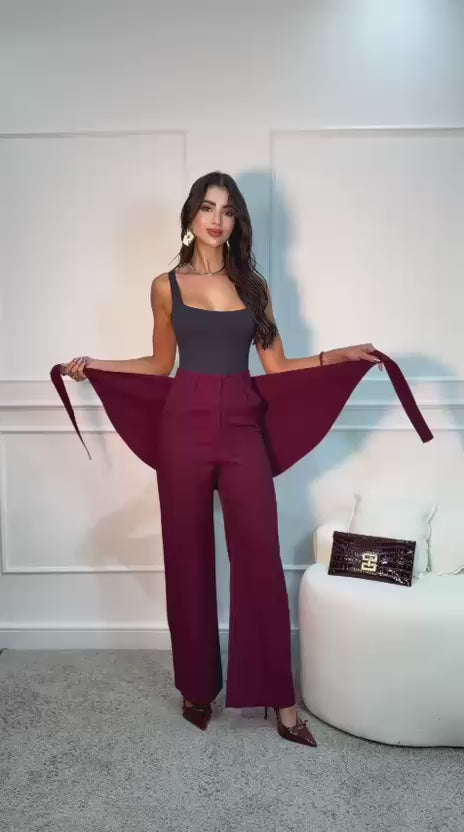 Calça Pantalona com Lenço na Cintura